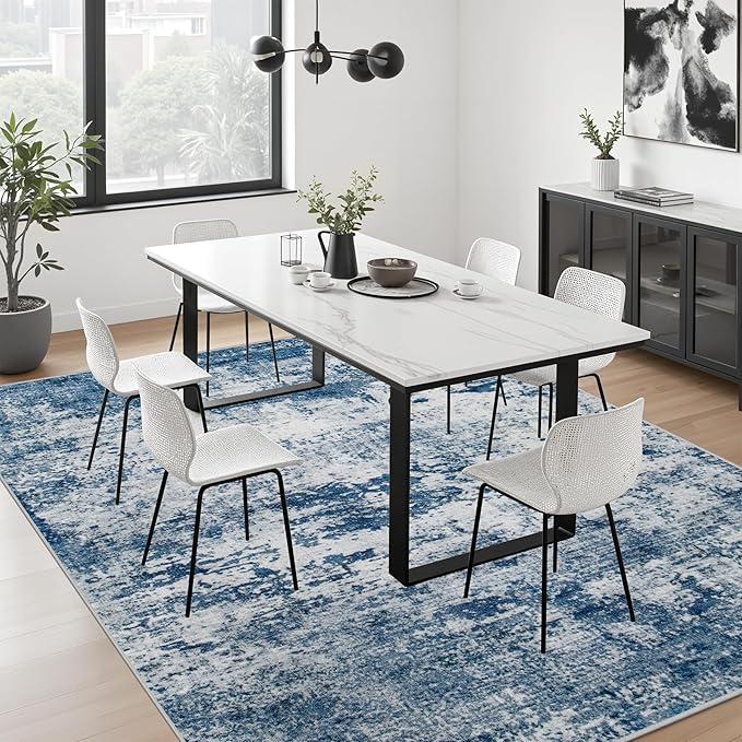 FXRHLP 8x10 Area Rug Living Room: Modern Washable Indoor Soft Carpet Blue