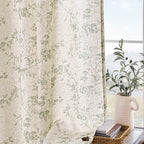 Lazzzy Green Vintage Floral Linen Curtains Farmhouse 38W X 90L 2 Panels