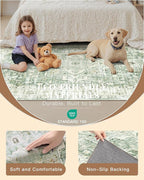 Madane Runner Rug 2x8, Washable Hallway Runner Rugs, Non-Slip Low-Pile Soft Kitchen Rug Runner Laundry Room Rug, Vintage Throw Entry Foyer Mat for Entrance Living Room (Green/Ivory, 2 x 8)
