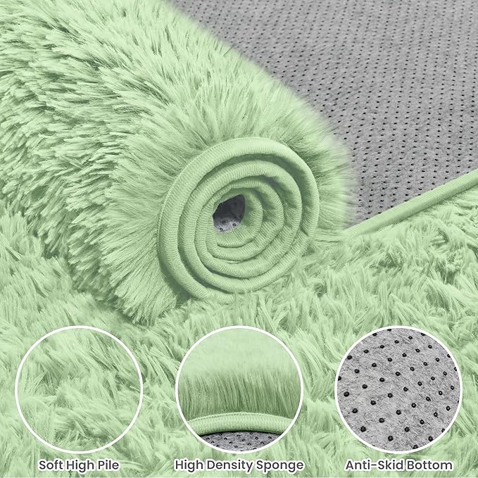 5x7 Area Rugs for Living Room Rug: Soft Fluffy Shag Mint Green Rugs for Bedroom, Non-Slip Large Fuzzy Plush Rug Indoor Floor Carpet for Nursery Kids Boys Girls Room, Dorms, Playroom, Modern Home Decor