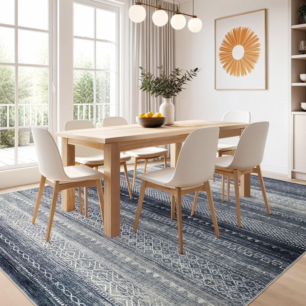Nakagishi Boho 8x10 Area Rug Living Room Rugs Machine Washable Blue