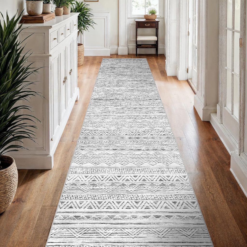 Ksrau 3x15 Runner Rug Washable Moroccan: Non Slip Hallway Floor Mat Grey
