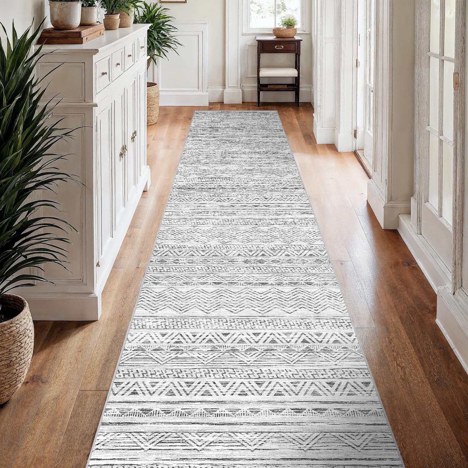 Ksrau 3x15 Runner Rug Washable Moroccan: Non Slip Hallway Floor Mat Grey