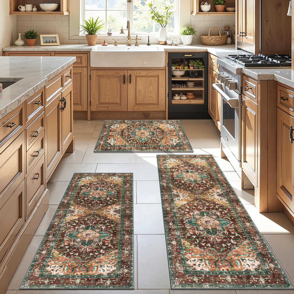 Yamaziot Washable Runner Rug Set of 3, Non-Slip Boho Hallway Kitchen Rug