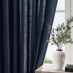 Navy Blue Curtains 84 inch Length for Bedroom Back Tab Rod Pocket Modern Nautical Farmhouse Decor Slub Linen Textured Dark Blue Semi Sheer Window Curtains 2 Panels Set for Dining Room Office Indigo