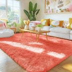 OLANLY Area Rugs for Living Room Bedroom, Machine Washable 4x5.9 ft Soft Fluffy Shaggy Bedside Rug, Indoor Floor Carpet for Kids Girls and Boys, Dorms, Nursery Rooms, Home Decor Aesthetic, Coral Red