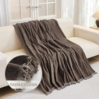 MYSKY HOME Couch Covers for 2 Cushion Couch Sectional Sofa, L Shape Sofa Protector Deep Chocolate Chenille Couch Cover, Sofa Covers Washable Blanket with Tassel Pet Couch Cushion Cover, 71"X102"