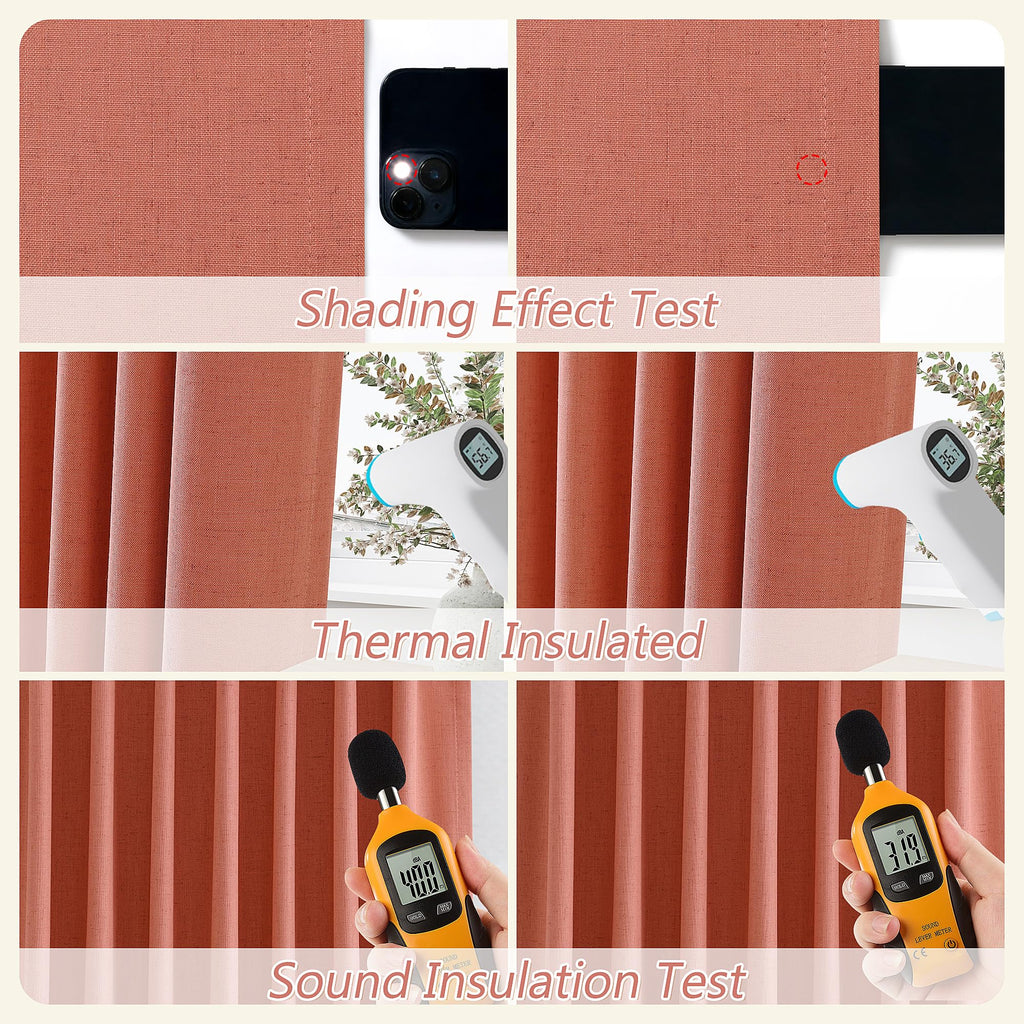 Guken Coral 100% Blackout Linen Curtains 108 Inch Length 2 Panels Set for Living Room Bedroom Back Tab Rod Pocket Thermal Insulated Farmhouse Black Out Drapes Room Darkening,52x108
