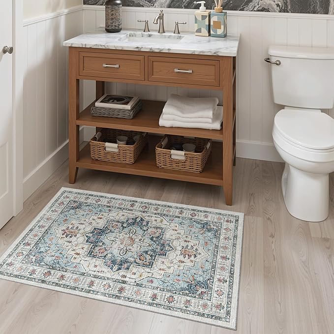 Madane Washable Area Rug 2x3 Small Entryway Rugs Non-Slip, Blue
