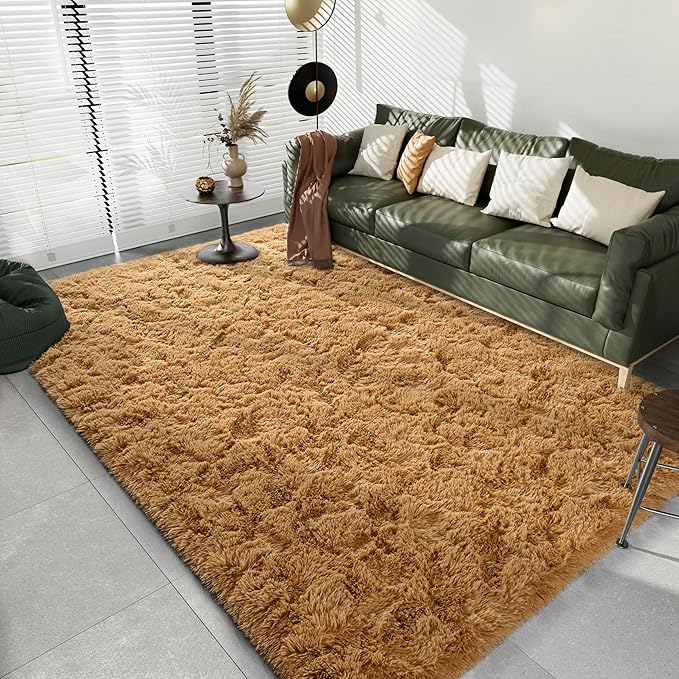 LOCHAS Ultra Soft Indoor Modern Area Rugs Fluffy Living Room Carpets for Children Bedroom Home Decor Nursery Rug 6x9 Feet, Khaki