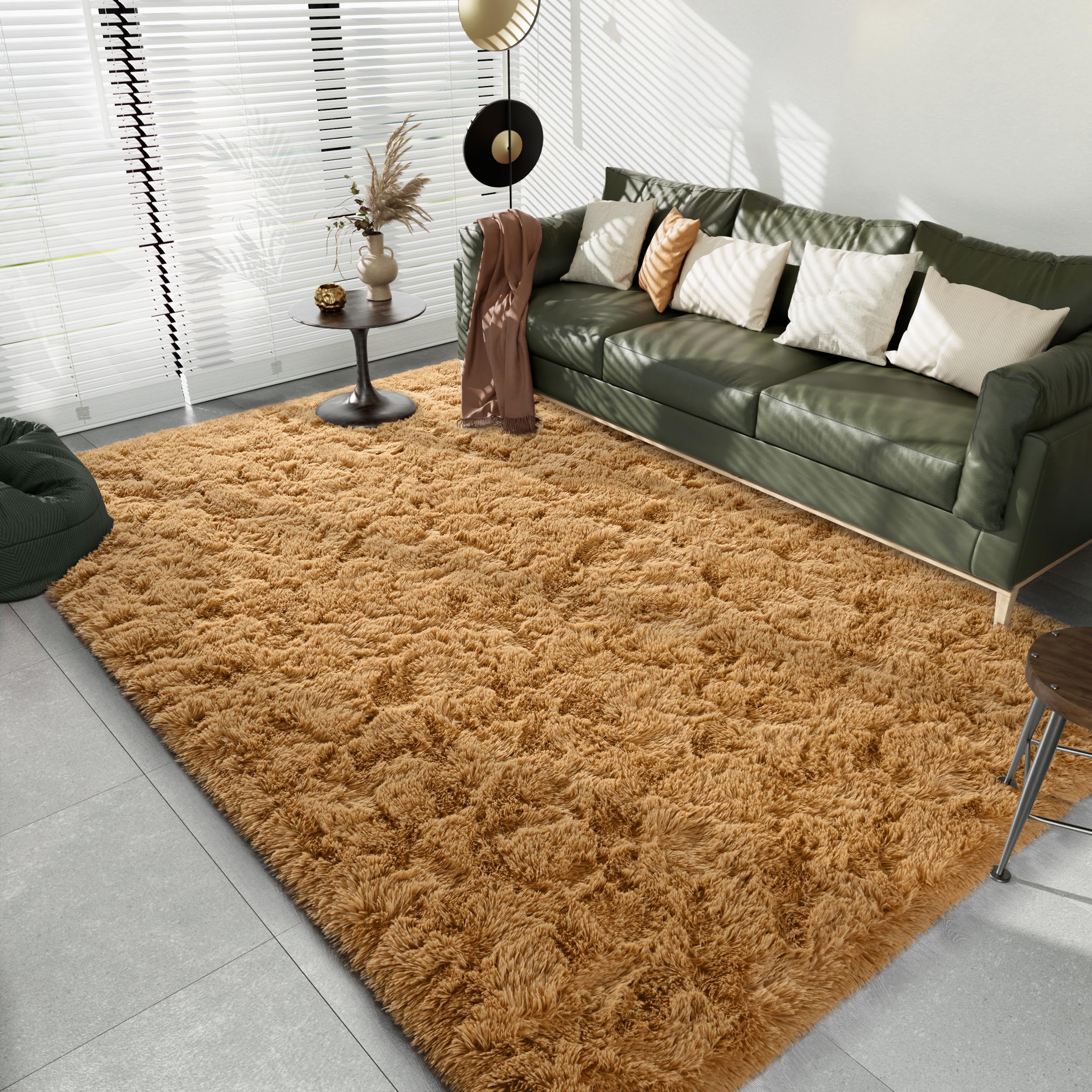 LOCHAS Area Rugs Fluffy Living Room Carpets for Kids Bedroom 4x5.3, Khaki
