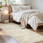 Washable Runner Rug, 2'6" x 8' Non-Slip Kitchen Vintage Foldable Hallway Runners for Entryway, Laundry, Bedroom, Beige
