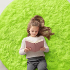OLANLY Lime Green Round Rugs for Bedroom - Machine Washable, 5 ft Circle Area Rugs for Living Room, Soft and Fluffy Shaggy Carpet for Teen Girl and Boys, Nursery Rooms, Dorms, Home Decor Aesthetic