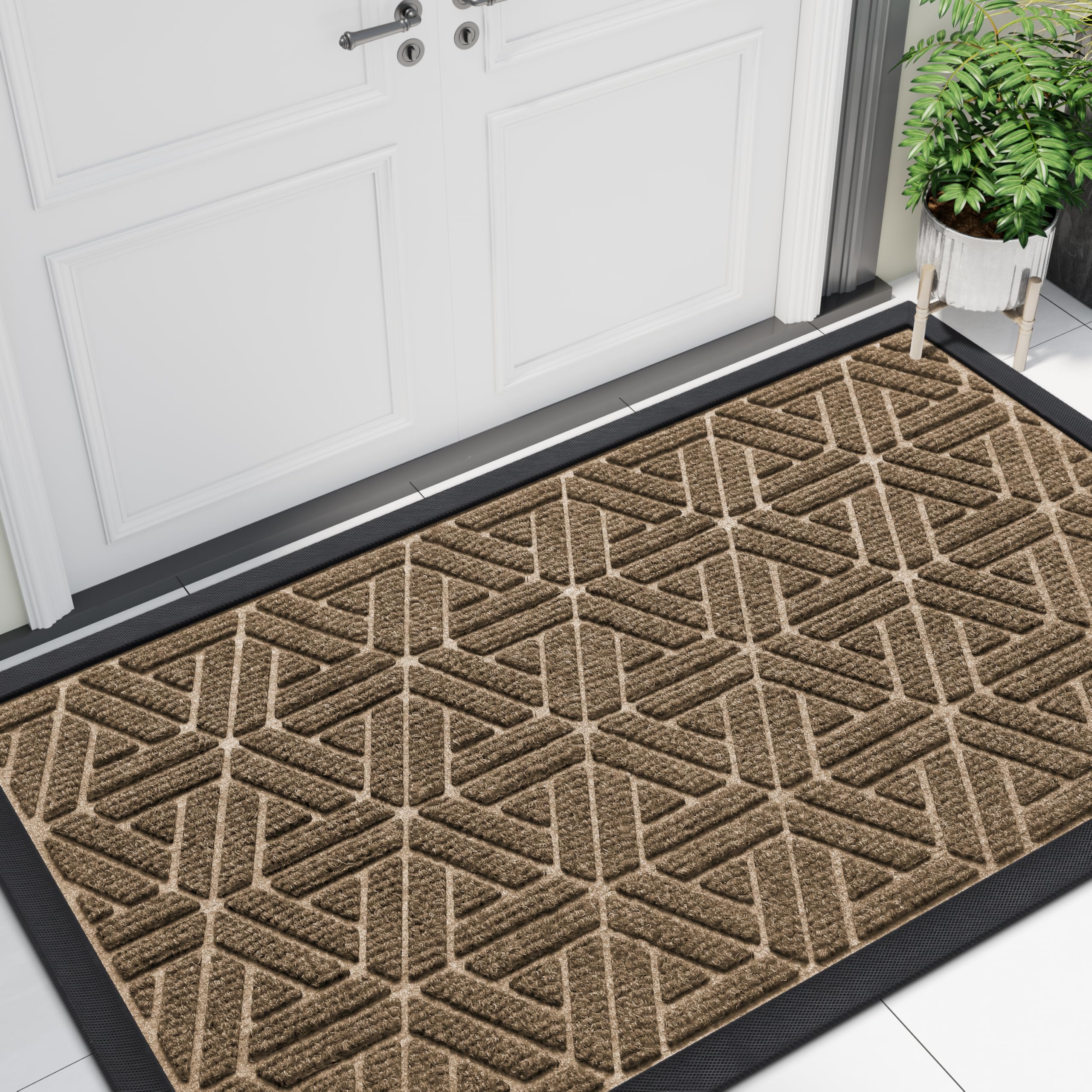 Smiry Front Door Mat Outside Entrance, Low Profile Rubber Doormat, 47x23