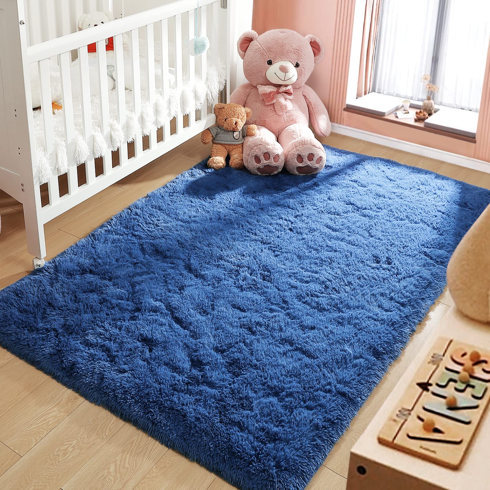 LOCHAS Area Rugs Fluffy Living Room Carpet for Kids Bedroom 3x5, Light Navy