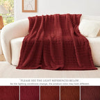 EXQ Home Fleece Throw Blanket for Couch or Bed - 3D Waffle Patchwork Pattern Jacquard Decorative Blankets - Cozy Soft Lightweight Fuzzy Flannel Blanket Suitable for All Seasons(50"×60",Red)