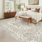 Madane 6x9 Area Rugs for Living Room, Stain Resistant Washable Rugs, Non-Slip Backing Area Rug, Vintage Home Decor Rug for Bedroom (Beige/Brown, 6'x9')
