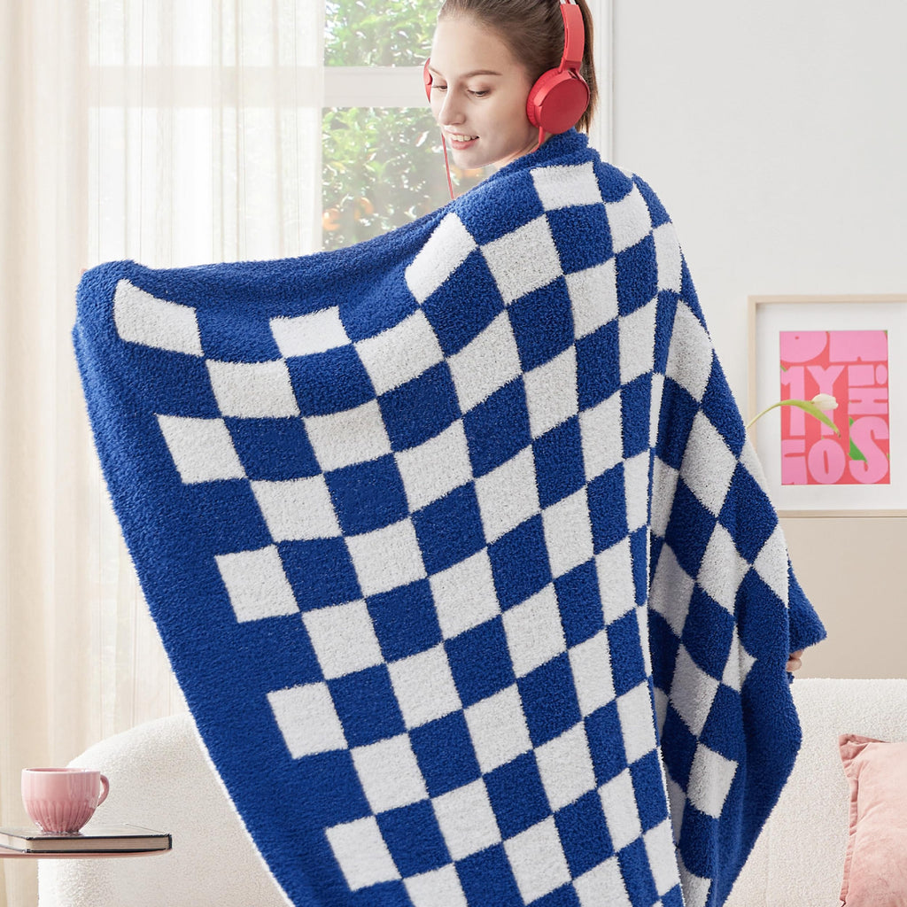 Bedsure GentleSoft Checkered Throw Blanket for Couch - Super Soft Cozy & Warm Knit Navy Blue Blankets, Breathable, Lightweight & Fluffy Plaid Blanket for Bed, Sofa, Gifts for Women Men, 50x60 Inches