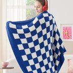 Bedsure GentleSoft Checkered Throw Blanket for Couch - Super Soft Cozy & Warm Knit Navy Blue Blankets, Breathable, Lightweight & Fluffy Plaid Blanket for Bed, Sofa, Gifts for Women Men, 50x60 Inches