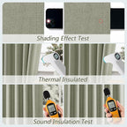 Sage Green 100% Blackout Linen Curtains 144 Inch Length 2 Panels Set for Living Room Bedroom Back Tab Thermal Insulated Black Out Drapes Room Darkening Farmhouse Style for Bedroom Window Curtains