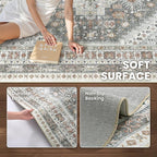 zesthome 6x9 Area Rug, Super Soft Washable Rugs for Living Room, Non-Slip Stain Resistant Vintage Rugs, Ultra-Thin Large Area Rugs (Grey/Orange,6'x9')