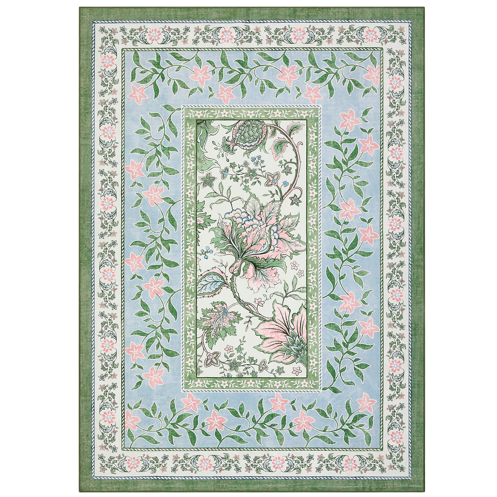 GarveeHome Teal 2x3 Door Mat Indoor Rugs for Entryway Provence Small Botanical Grove Cottage core Washable Non-Slip Low-Pile Rug for Bedroom Bathroom Entrance TPE Backing