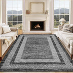 GarveeHome Extra Large Area Rug 10x13 Modern Geometric Rug with Non Slip Rubber Backing, Thin Washable Foldable Carpets, Soft Low Pile Non Shedding Printed Floor Mats for Hotel Office, Black