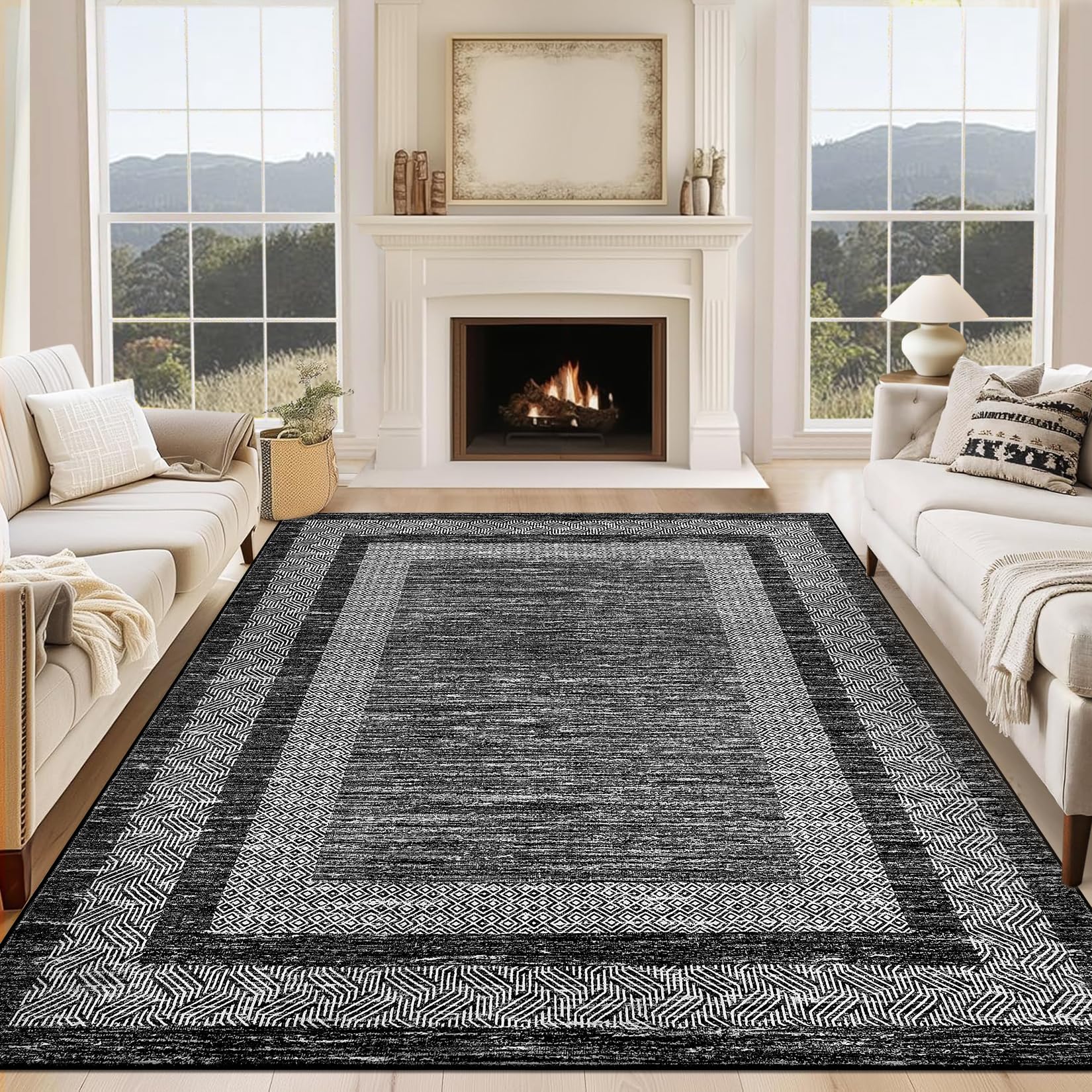 GarveeHome 10x13 Large Washable Geometric Area Rug Non Slip Non Shedding Floor Carpet