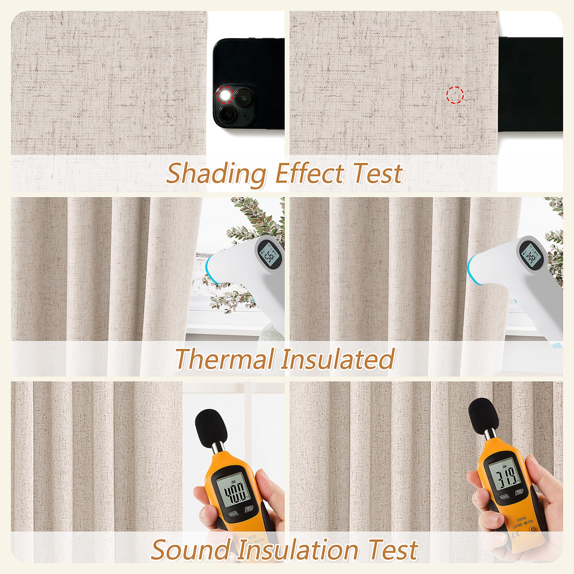 Guken Oatmeal 100% Blackout Curtains 90 Inch Length 2 Panels Set for Living Room Bedroom Back Tab Thermal Insulated Black Out Linen Drapes Room Darkening Window Curtains 90 Inches Long