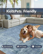 Latte&Fog 6x9 Area Rugs for Living Room Bedroom, Blue Modern Abstract Neutral Washable Rug, Boho Non Slip Low Pile Carpet for Dining Room, Dorm, Classroom, College Dorm, Farmhouse and Kids Room - Blue