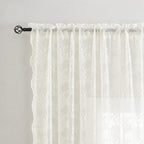 YJ YANJUN Vintage Lace Curtains 63 Inches Length- Elegant Victorian Floral Ivory Sheer Curtain Panels for Living Room Bedroom Kitchen, Scalloped Edges Rod Pocket, 2 Panels 52W x 63L Cream