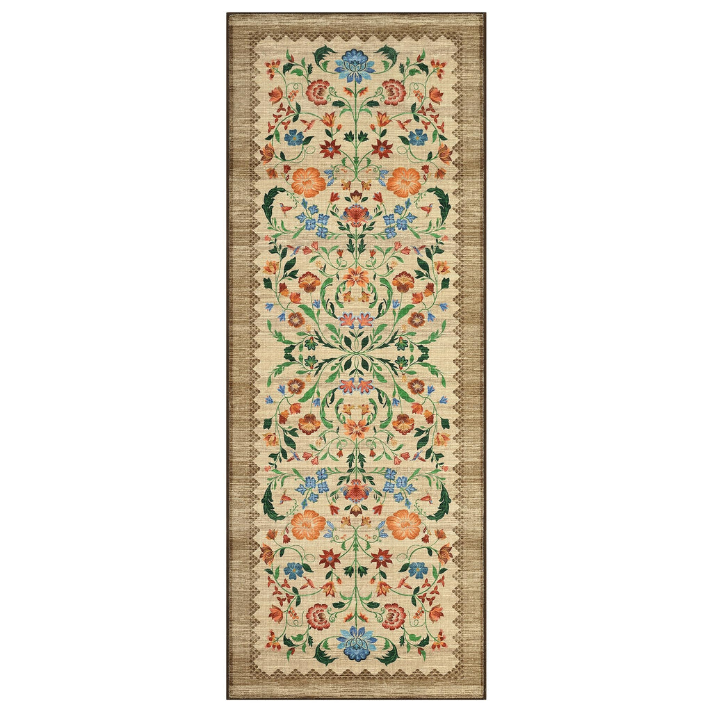 GarveeHome Floral Rug 2.5x8 Runners for Hallways, Boho Kitchen Runner Rugs Non Slip Bath Runners, Vintage Washable Runner Rug for Bedroom, Soft Long Rugs for Entryway Bathroom Laundry Dorm, Beige