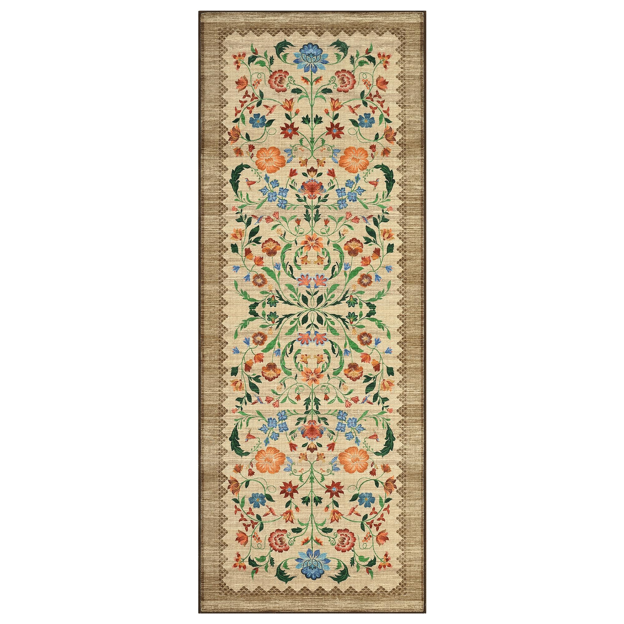 GarveeHome Floral Rug 2.5x8 Runners for Hallways, Boho Kitchen Runner Rugs Non Slip Bath Runners, Vintage Washable Runner Rug for Bedroom, Soft Long Rugs for Entryway Bathroom Laundry Dorm, Beige