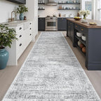 Runner Rug 3x10 Washable Non-Slip Hallway Runner Rugs for Kitchen Bathroom Laundry Room Grey Vintage Floor Carpet Runners for Hallways Entryway