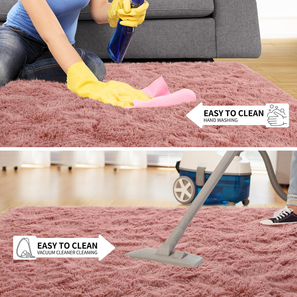 Tepook Blush Pink Area Rugs for Living Room Girls Bedroom, 9x12 Fluffy Shaggy Dusty Pink Rug for Kids Room Playroom, Plush Shag Non-Slip Carpet for Nursery Dorm Classroom, Cute Rose Beige Rug