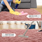 Tepook Blush Pink Area Rugs for Living Room Girls Bedroom, 9x12 Fluffy Shaggy Dusty Pink Rug for Kids Room Playroom, Plush Shag Non-Slip Carpet for Nursery Dorm Classroom, Cute Rose Beige Rug