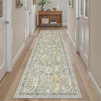 Madane Runner Rug 2x8, Washable Hallway Runner Rugs, Non-Slip Low-Pile Soft Kitchen Rug Runner Laundry Room Rug, Vintage Throw Entry Foyer Mat for Entrance Living Room (Green/Gold, 2 x 8)