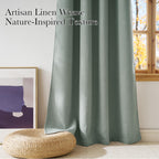 NICETOWN Sage Green Faux Linen Room Darkening Rod Pocket Curtains 63 inch Length, W42 x L63, Light Blocking Thermal Insulated Noise Reducing Drapes for Bedroom Living Room Farmhouse Decor, 2 Panels