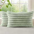 decorUhome Fall Faux Fur Throw Pillow Covers 12x20 Set of 2 Sage Green