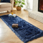 AMTOVO Faux Fur Rug, Dark Blue Ultra Soft Fluffy Shag Sheepskin Rug, 2 x 6 ft Runner Area Rugs for Bedroom Sofa Throw Cushion Room Decor, Rectangle