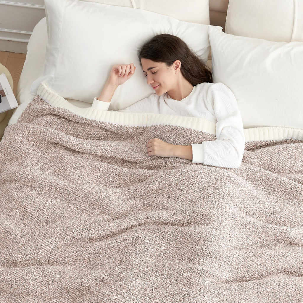 Snuggle Sac Queen Size Bedding Blanket Taupe,Super Soft Warm Microfiber Blankets Cozy Knit Fuzzy Plush Bed Blankets,Heather Taupe, 90x90 inches