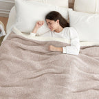 Snuggle Sac Queen Size Bedding Blanket Taupe,Super Soft Warm Microfiber Blankets Cozy Knit Fuzzy Plush Bed Blankets,Heather Taupe, 90x90 inches