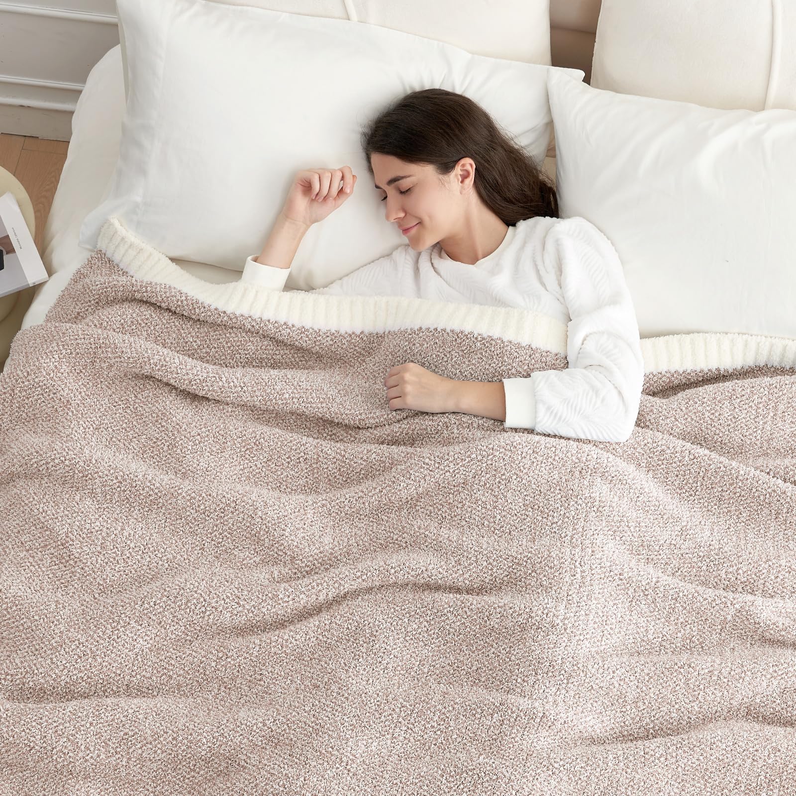 Snuggle Sac Queen Size Bedding Blanket Taupe,Super Soft Warm Microfiber Blankets Cozy Knit Fuzzy Plush Bed Blankets,Heather Taupe, 90x90 inches