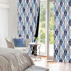Beauoop 100% Blackout Curtains 96 Inches Long 2 Panels for Bedroom Living Room Blue Grey Moroccan Geo Room Darkening Thermal Insulated Soundproof Rod Pocket Back Tab Window Treatments Drapes, 50x96