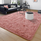 Tepook Blush Pink Area Rugs for Living Room Girls Bedroom, 9x12 Fluffy Shaggy Dusty Pink Rug for Kids Room Playroom, Plush Shag Non-Slip Carpet for Nursery Dorm Classroom, Cute Rose Beige Rug