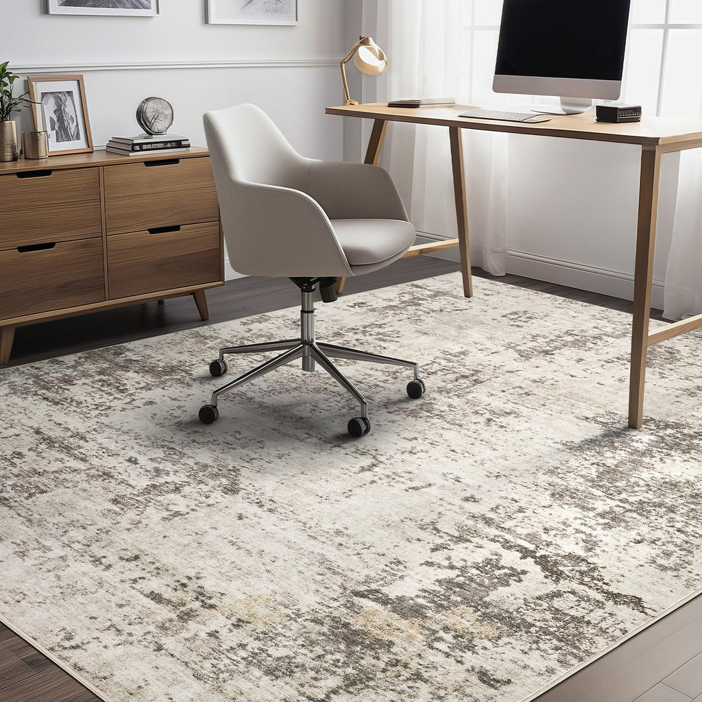 UERMEI 5x7 Area Rug Living Room Rugs - Washable Neutral Modern Abstract Soft Thin Large Rug Indoor Floor No Slip Rug Carpet for Bedroom Under Dining Table Home Office Decor - Dark Brown
