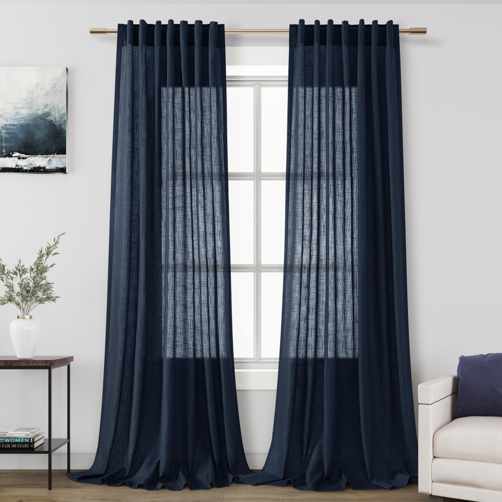 Nanspring Mist Sage Linen Curtains Semi Sheer 96 Inches Long 2 Panels Set for Living Room Back Tab Rod Pocket Light Filtering Drape for Bedroom Modern Farmhouse Coastal Decor Protect Privacy 52x96 — 기타