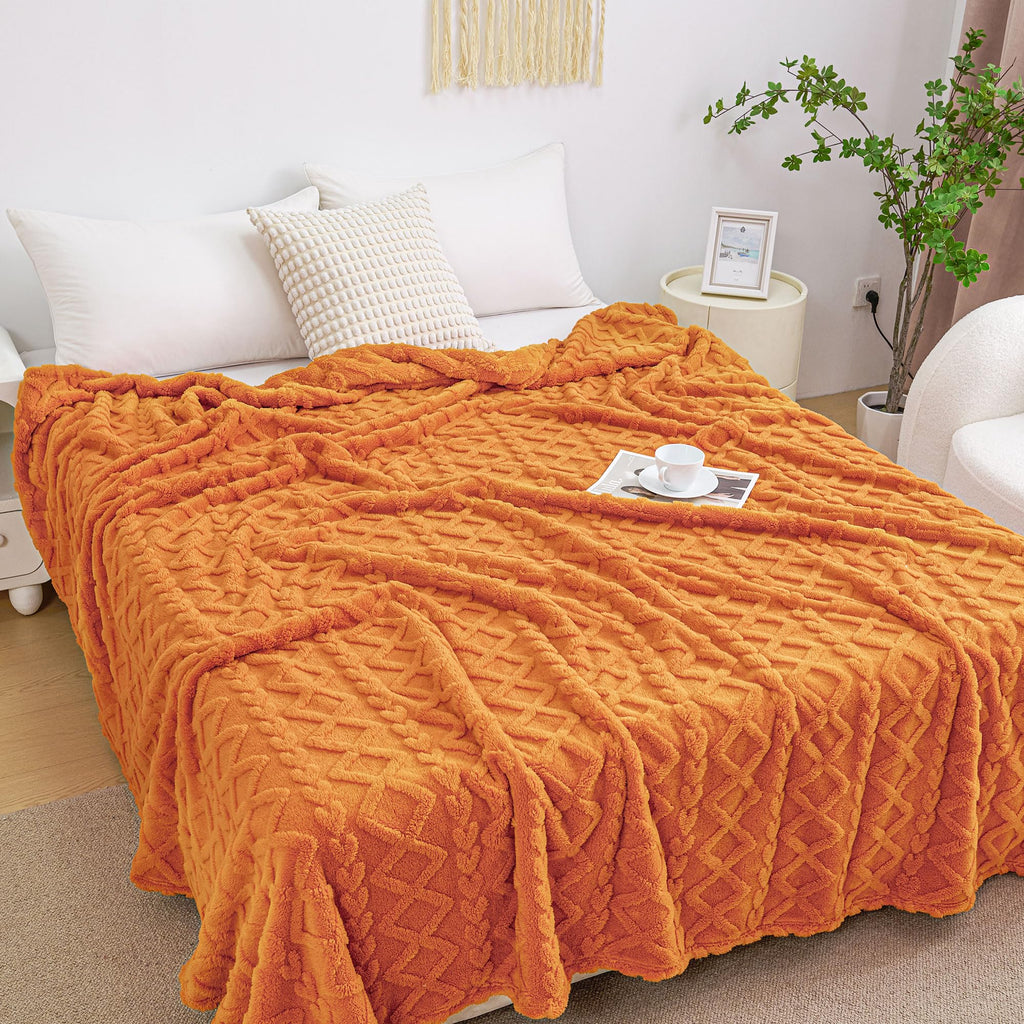 Aganear Fleece Throw Blanket for Bed Couch,Fall Boho Blanket,90"x90" Orange