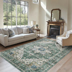 AMADA HOMEFURNISHING 6x9 Area Rug, Washable Low-Profile Large Area Rug with Non-Slip Backing & Durable Edge Binding, Vintage Large Rugs for Living Room, Bedroom