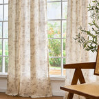 Lazzzy Taupe Vintage Floral Linen Curtains Farmhouse 50W X 84L 2 Panels